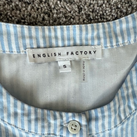 English Factory Puff Sleeve Round Neckline Midi Stripes Tiered Blue Dress Size S - Picture 8 of 15